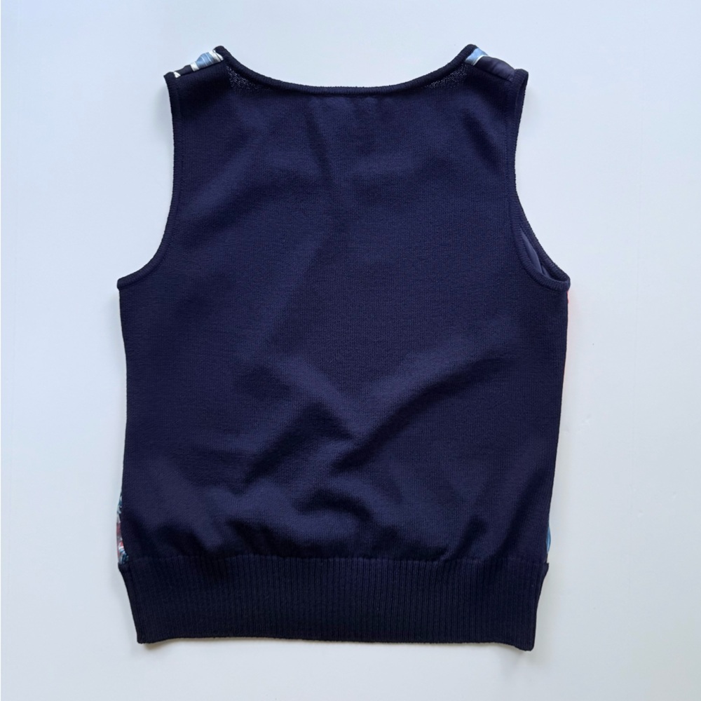 St. John Collection Navy Sleeveless Sweater Tank Shell Silk Red White Floral S - Picture 2 of 15